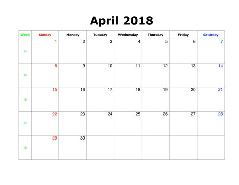 Blank April 2018 Calendar Printable Free Download Oppidan Library