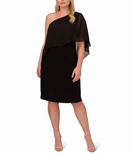  Papell Plus Size One Shoulder Stretch Jersey Chiffon Overlay