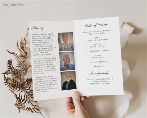 Masculine Funeral Program Template Order Of Service Booklet Etsy Uk