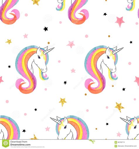 Seamless Fantasy Rainbow Unicorns Pattern Stock Vector Illustration