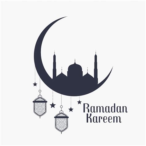 Free Vector Ramadan Kareem Background With Mosque And Lamps