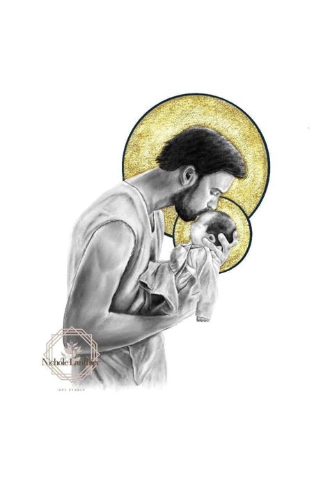 St Joseph And Baby Jesus Art Print Catholic Art Saint Art Etsy