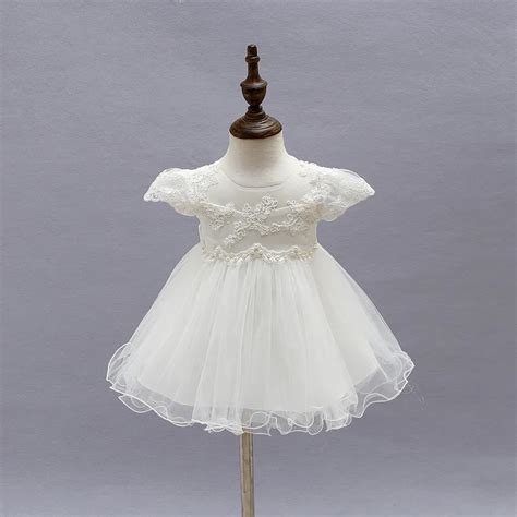 2018 Baby Christening Gown White Tulle Infant Princess Baptism Dress