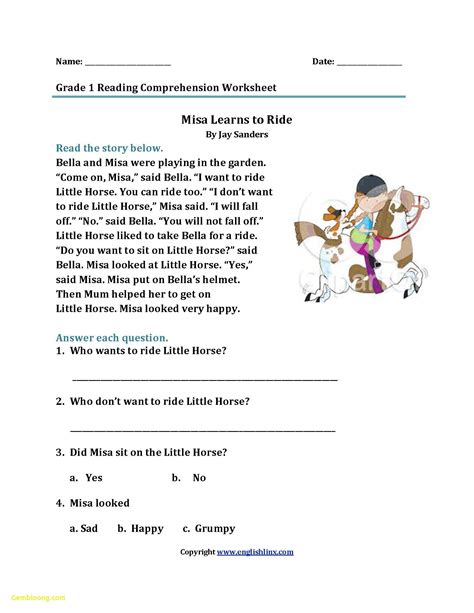 Comprehension Worksheets For Grade 1 Free — Db