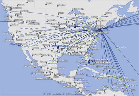 American Airlines Route Map North America From New York Jfk And Laguardia