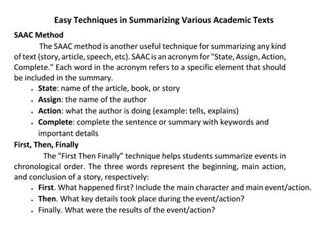 Easy Techniques In Summarizing Various Academic Texts 2 Saac Is An