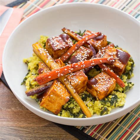 Recipe Bbq Tofu And Sorghum Glazed Heirloom Carrots With Creamy Collard