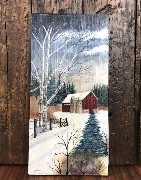 Winter Barn By Blackcreekridge On Etsy Barn Painting Farm Paintings