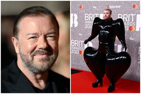 ricky gervais divides opinion after taking a pop at sam smith s brit awards outfit evening
