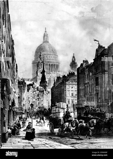 Fleet Street In London In 1850 During The Reign Of Queen Victoria And