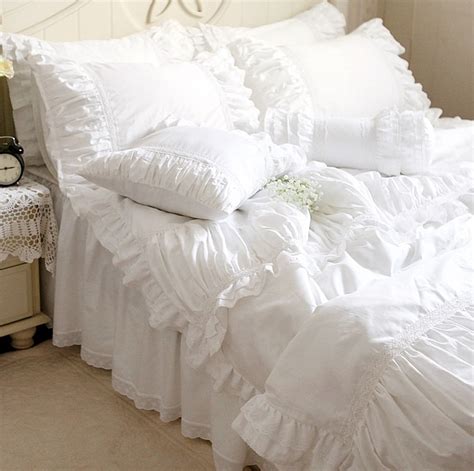 Luxury White Lace Ruffle Bedding Settwin Full Queen King Cotton Girl