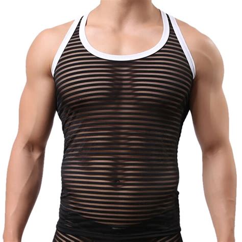 Aliexpress Com Buy Aiiou Men S Vest Mesh Stripes Transparent