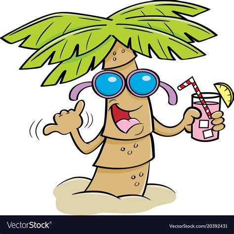 Cartoon Palm Tree Wearing Sunglasses And Holding A