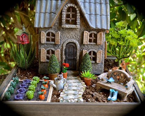 Miniature Garden Kit ~ House ~ 12 Wood Planter ~ Vegetable Garden