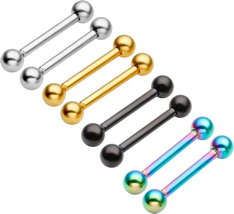 Zysta 4 Pairs Stainless Steel Barbell Silver Gold Black Rainbow Color