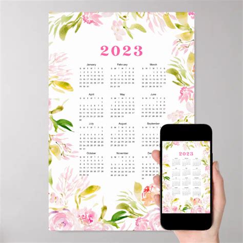 Watercolor Flower 2023 Calendar Poster Zazzle