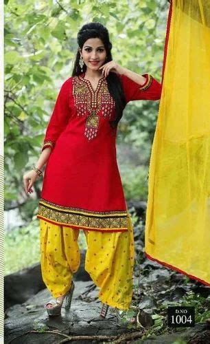 Free Size Red Desi Look Punjabi Kudi Dress Material At Rs 1225 In Surat