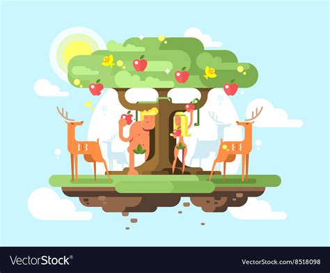 Adam And Eve Near A Tree Royalty Free Vector Image