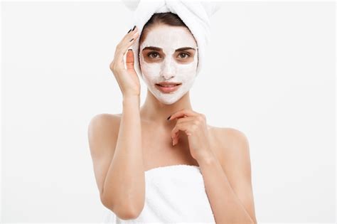 Premium Photo Beautiful Caucasian Woman Face Portrait Applying Cream