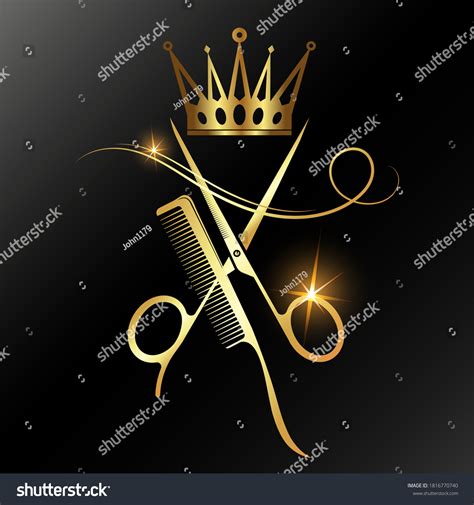 Scissors Lock Hair Golden Crown Comb Stock Vector Royalty Free