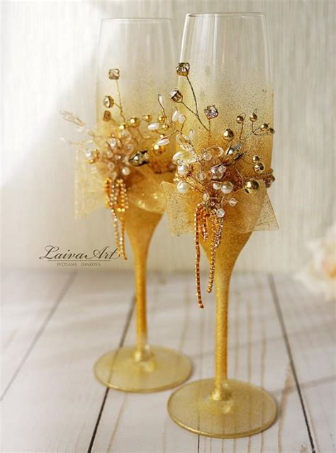 Gold Wedding Champagne Flutes Wedding Champagne Glasses White Wedding
