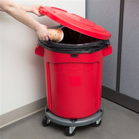 Rubbermaid Brute 20 Gallon Red Round Trash Can With Lid And Dolly
