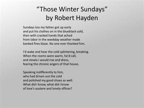 Sundays Too My Father Those Winter Sundays Poem By Robert Hayden
