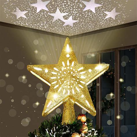Joiedomi Gold Star Tree Topper With Yellow Star Projector Lights