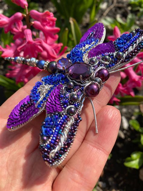 Purple Dragonfly Brooch For Butterfly Lover Blue Insect Pin Etsy