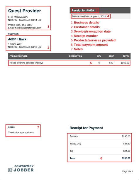 Free Cleaning Receipt Template Edit And Download Jobber