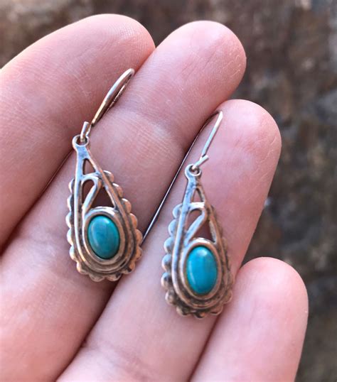 Vintage Turquoise Sterling Silver Earrings Etsy Turquoise Sterling