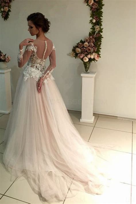 Long Sleeves Lace Sheer Wedding Dresses Bridal Gowns 3030223