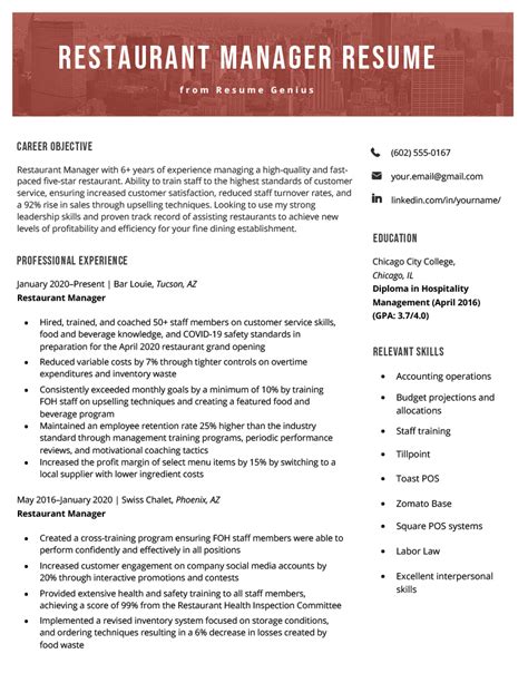 Restaurant Manager Resume Example And Tips For Writing