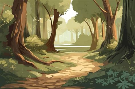 Premium Ai Image Painting Of Path Through The Forest Generative Ai