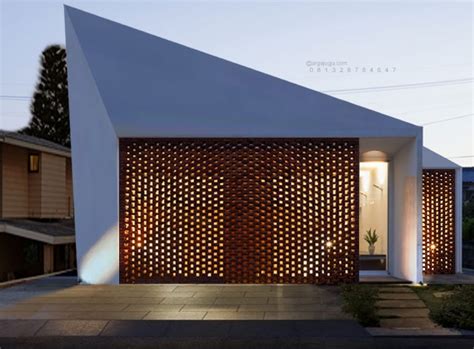 Desain Rumah 1 Lantai Fasad Unik Kombinasi Bata Argajogja