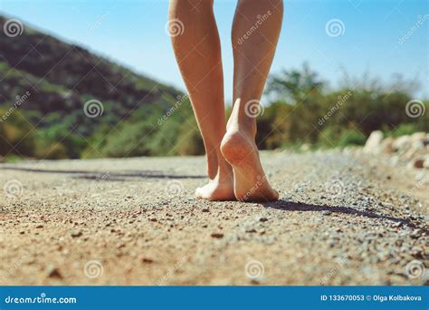 Barefoot Feet On The Road Stock Image Image Of Explore 133670053
