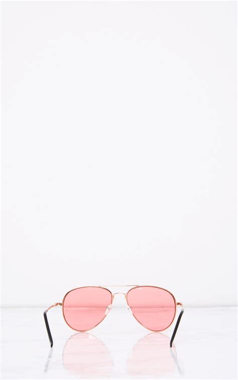 Kelie Pink Tinted Lens Aviators Accessories Prettylittlething Usa