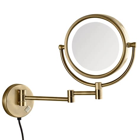 buy gurun led lighted makeup mirror wall mounted with 10x magnification antique brass finished