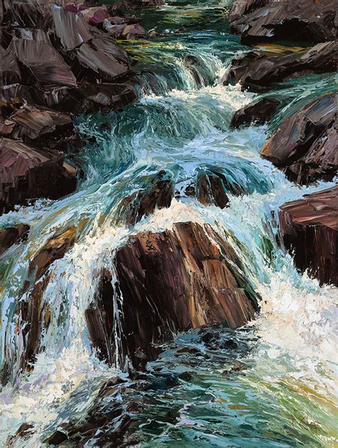 Cascade Waterfall By Patricia Clayton Oil 40 X 30 X 1 Waterfall