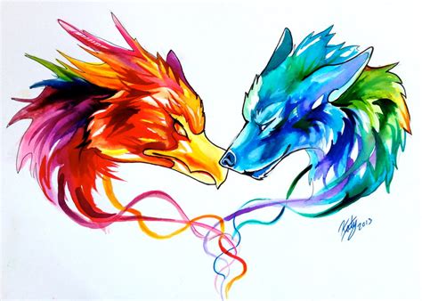 Ice Wolf And Fire Dragon Clip Art Library