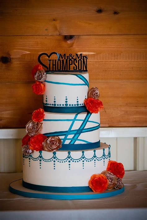 Teal And Orange Modern Wedding Cake Modern Wedding Cake Fancy