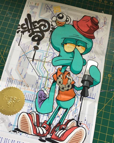 Cheo On Instagram Squid Word Cheo Squidward Spongebob Paintpens Map Trippy Painting
