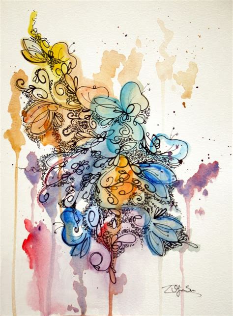 Original Watercolor Abstract Painting Bold Colorful