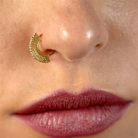 Unique Nose Ring Indian Nose Ring Tribal Nose Ring Gold Etsy