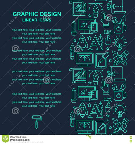 Graphic Designer Profession Pattern With Turquoise Linear Icons Stock