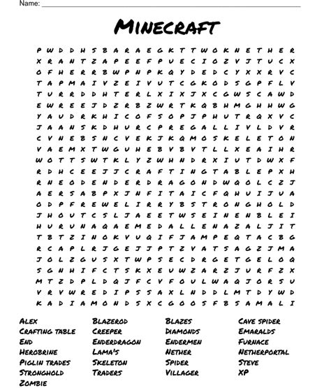 Printable Minecraft Word Search Puzzles