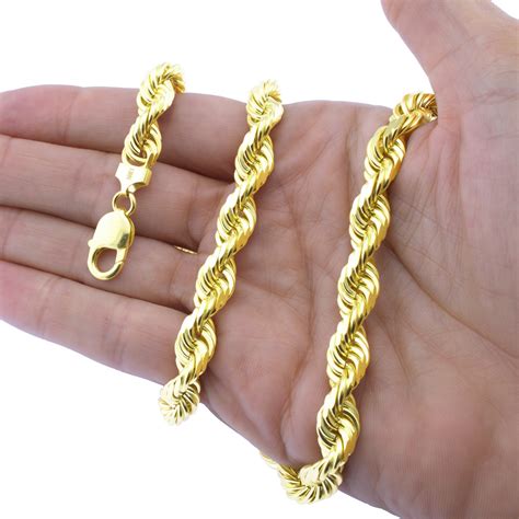 10k yellow gold hollow rope chain 26 inches 7.5 mm. 10k Real Yellow Gold Solid Wide 10mm Diamond Cut Rope Chain Necklace Men 26"-32" | eBay