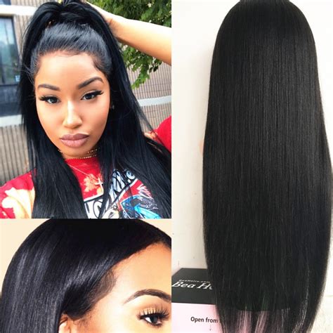 Brazilian Virgin Light Yaki Straight Glueless Full Lace Silk Top Wig