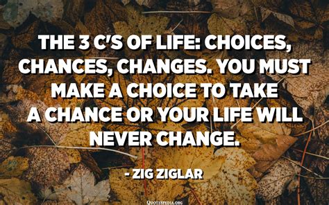 The 3 C's of Life: Choices, Chances, Changes. You must make a choice to take a chance or your ...