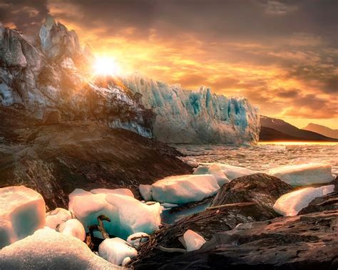 Wallpaper Patagonia Argentina Ice Iceberg Stones Lake Sunrise